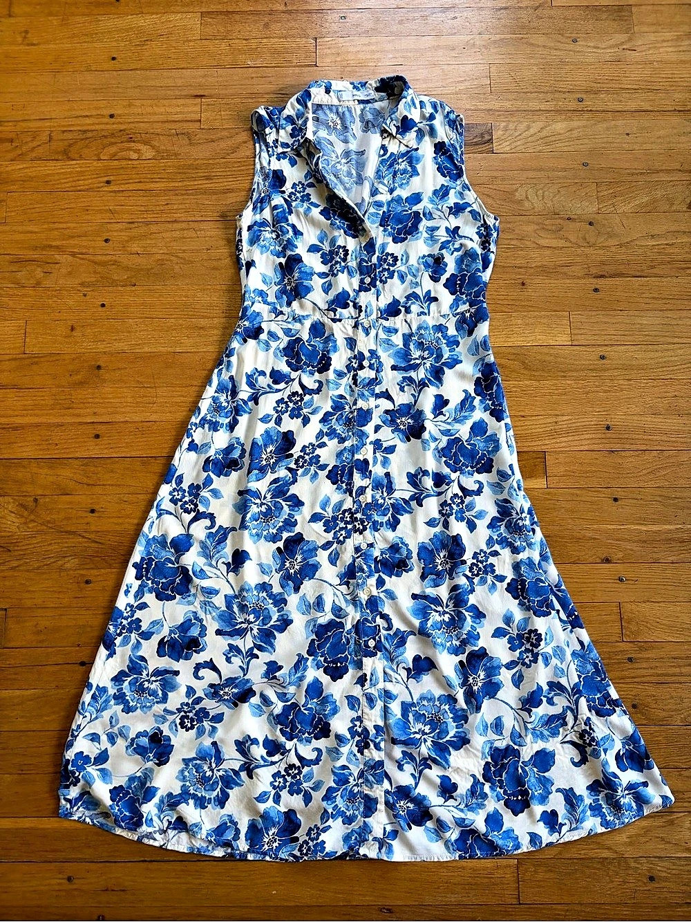 Mango Floral Midi Dress Blue & White Medium